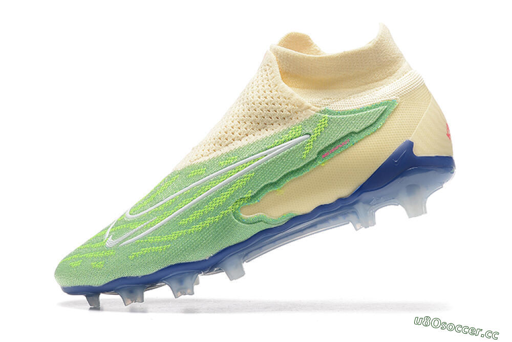 Men's Nike Phantom GX Elite DF FG Firm Ground High-Tops Football Boots - Green/Beige/Blue 7
