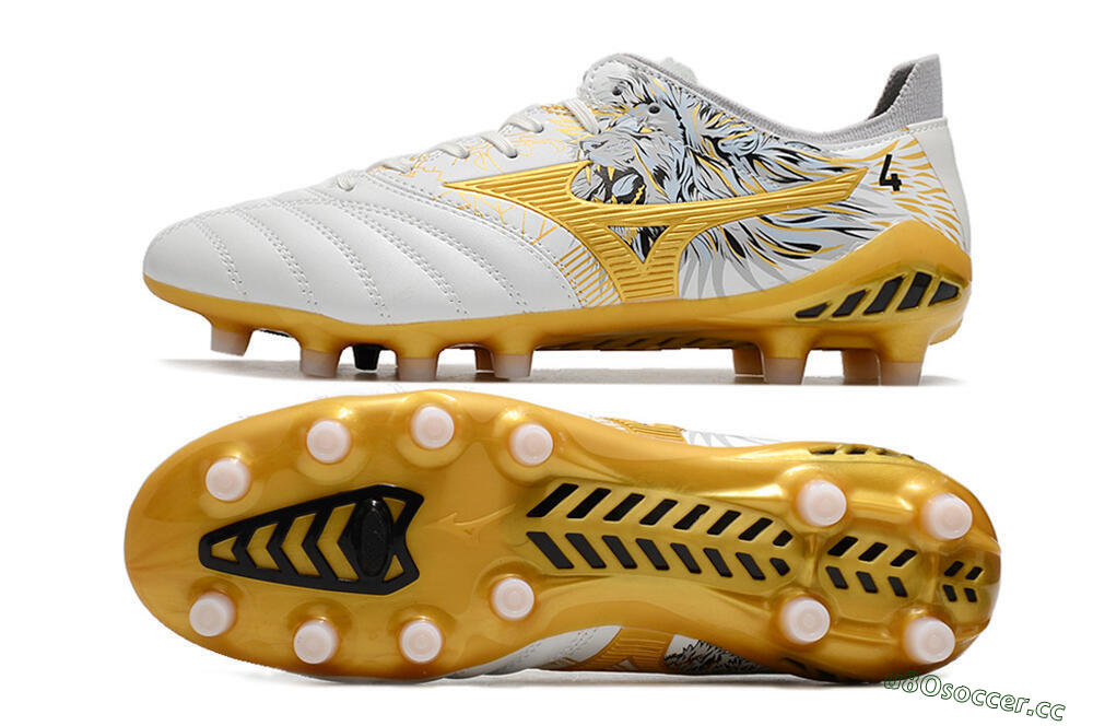 Men's Mizuno Morelia Neo 3 FG Firm Ground Low-Tops Football Boots - White/Black/Gold 1
