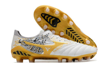 Men's Mizuno Morelia Neo 3 FG Firm Ground Low-Tops Football Boots - White/Black/Gold