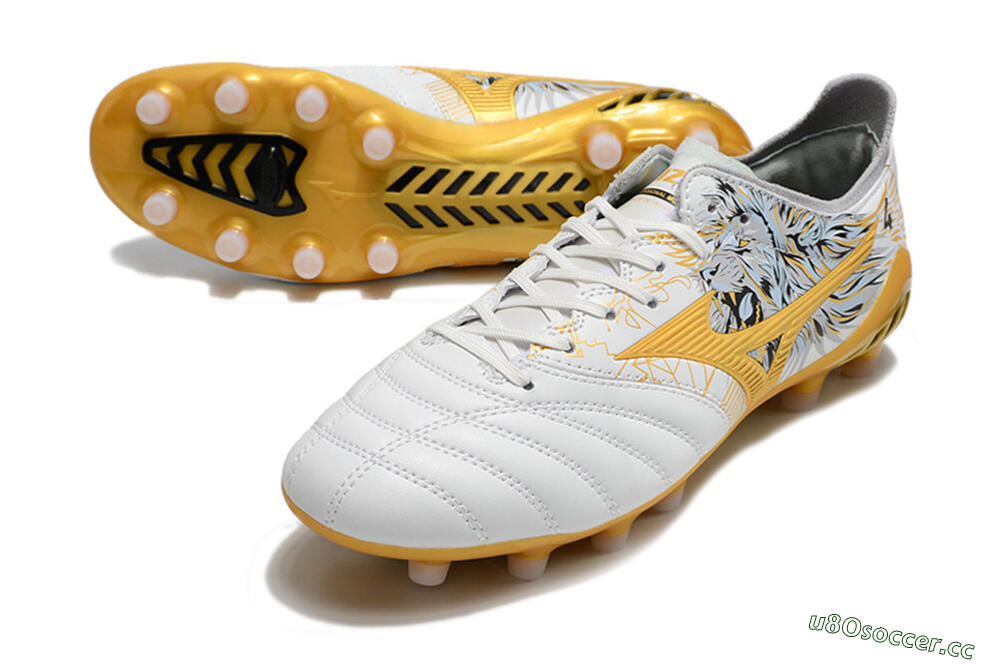 Men's Mizuno Morelia Neo 3 FG Firm Ground Low-Tops Football Boots - White/Black/Gold 3