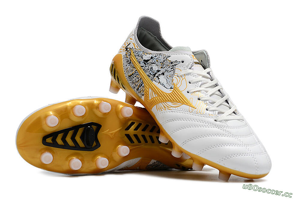 Men's Mizuno Morelia Neo 3 FG Firm Ground Low-Tops Football Boots - White/Black/Gold 4