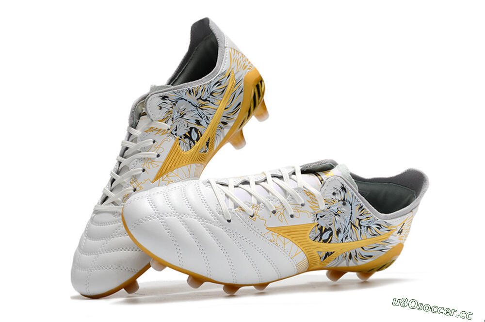 Men's Mizuno Morelia Neo 3 FG Firm Ground Low-Tops Football Boots - White/Black/Gold 5