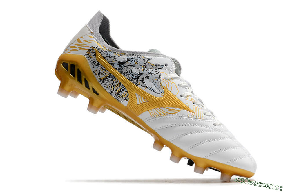 Men's Mizuno Morelia Neo 3 FG Firm Ground Low-Tops Football Boots - White/Black/Gold 6