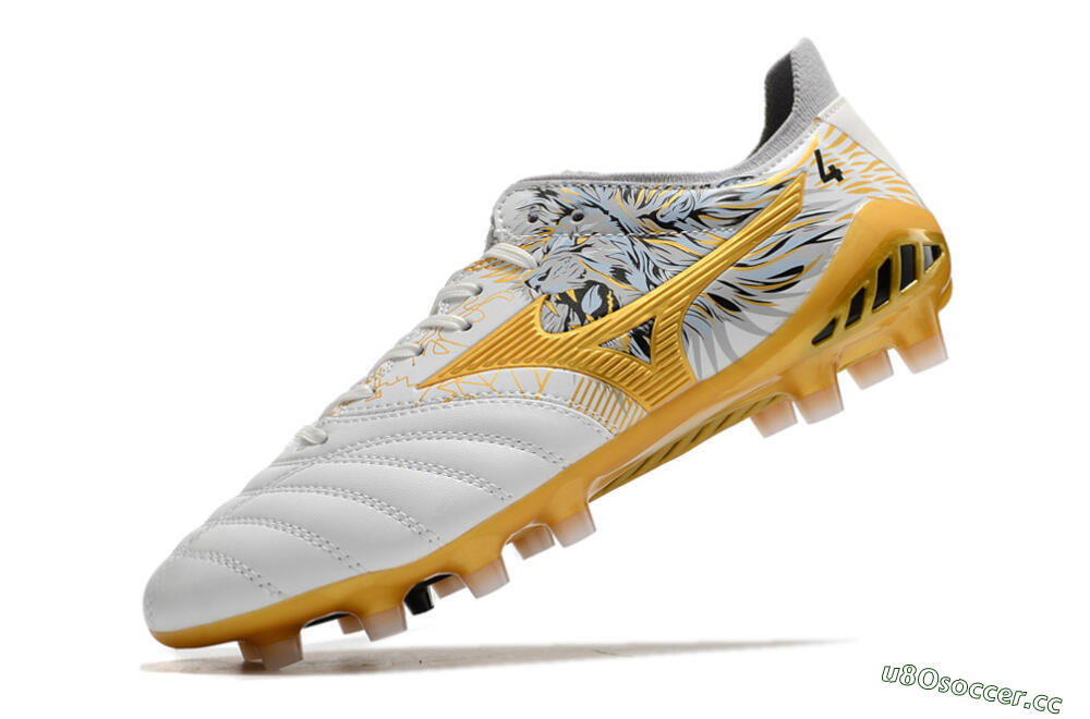 Men's Mizuno Morelia Neo 3 FG Firm Ground Low-Tops Football Boots - White/Black/Gold 7
