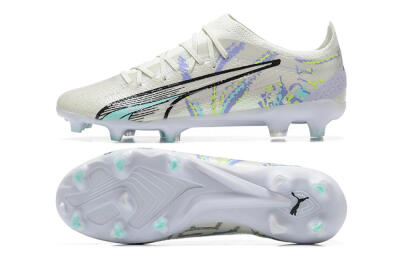 Men's Puma Ultra Ultimate FG Firm Ground Low-Tops Football Boots - White/Black/Yellow/Purple