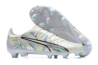 Men's Puma Ultra Ultimate FG Firm Ground Low-Tops Football Boots - White/Black/Yellow/Purple