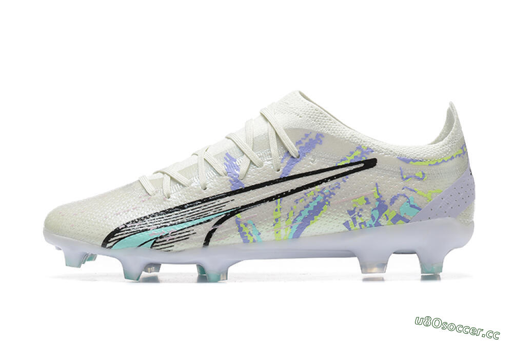 Men's Puma Ultra Ultimate FG Firm Ground Low-Tops Football Boots - White/Black/Yellow/Purple 0