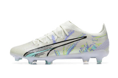Men's Puma Ultra Ultimate FG Firm Ground Low-Tops Football Boots - White/Black/Yellow/Purple