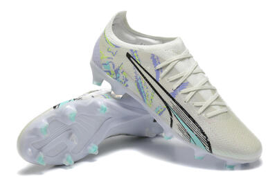 Men's Puma Ultra Ultimate FG Firm Ground Low-Tops Football Boots - White/Black/Yellow/Purple