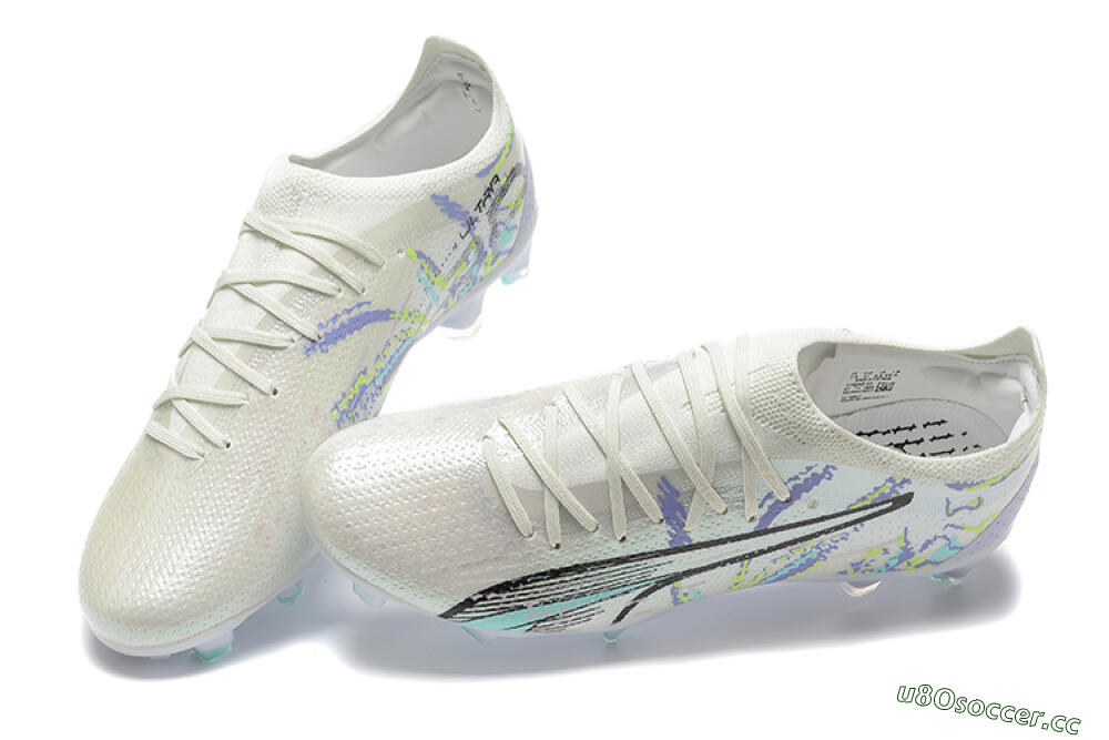 Men's Puma Ultra Ultimate FG Firm Ground Low-Tops Football Boots - White/Black/Yellow/Purple 5
