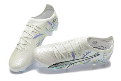 Men's Puma Ultra Ultimate FG Firm Ground Low-Tops Football Boots - White/Black/Yellow/Purple