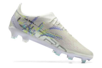 Men's Puma Ultra Ultimate FG Firm Ground Low-Tops Football Boots - White/Black/Yellow/Purple