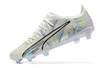 Men's Puma Ultra Ultimate FG Firm Ground Low-Tops Football Boots - White/Black/Yellow/Purple