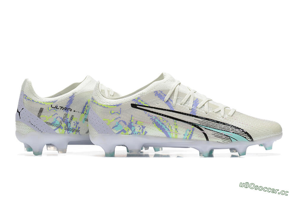 Men's Puma Ultra Ultimate FG Firm Ground Low-Tops Football Boots - White/Black/Yellow/Purple 8