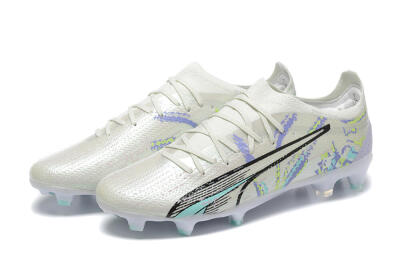 Men's Puma Ultra Ultimate FG Firm Ground Low-Tops Football Boots - White/Black/Yellow/Purple