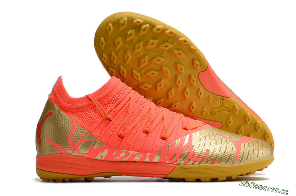 Men's Puma Future Z 1.3 Instinct TF Artificial Turf Low-Tops Football Shoes - Red/Gold 2