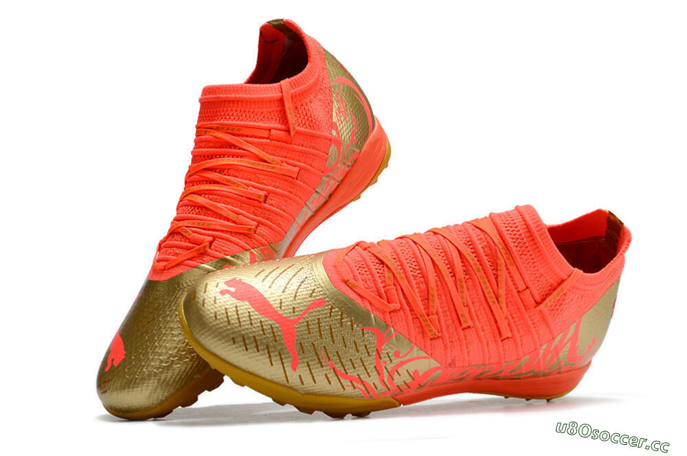 Men's Puma Future Z 1.3 Instinct TF Artificial Turf Low-Tops Football Shoes - Red/Gold 5