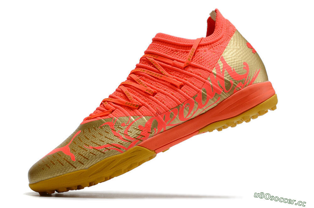Men's Puma Future Z 1.3 Instinct TF Artificial Turf Low-Tops Football Shoes - Red/Gold 7