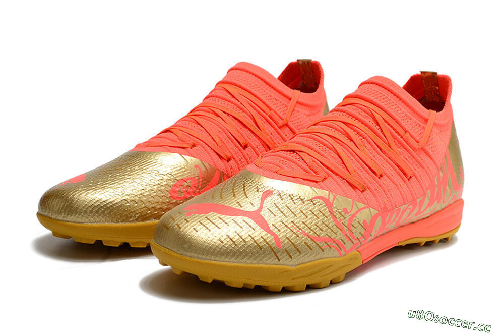 Men's Puma Future Z 1.3 Instinct TF Artificial Turf Low-Tops Football Shoes - Red/Gold 9