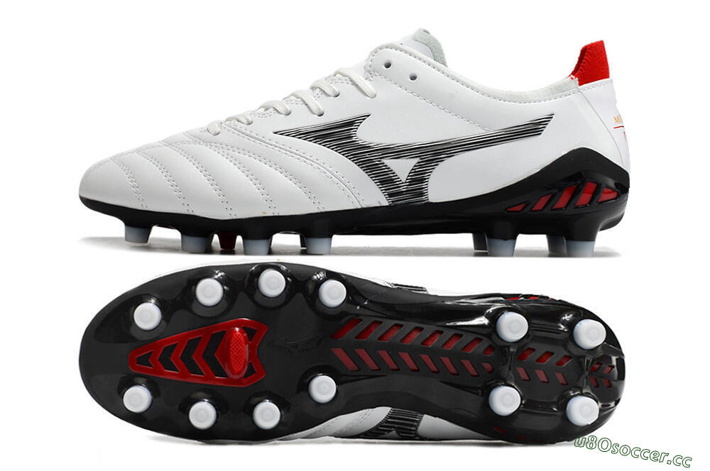 Men's Mizuno Morelia Neo 3 Made in Japan FG Firm Ground Low-Tops Football Boots - White/Black/Red 1