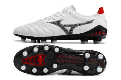 Men's Mizuno Morelia Neo 3 Made in Japan FG Firm Ground Low-Tops Football Boots - White/Black/Red
