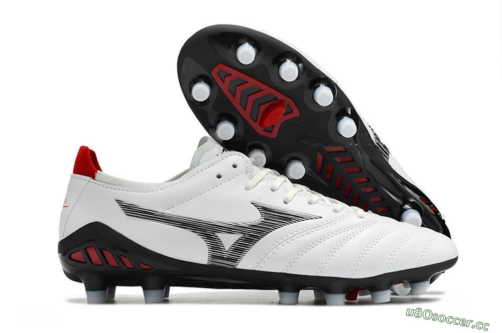 Men's Mizuno Morelia Neo 3 Made in Japan FG Firm Ground Low-Tops Football Boots - White/Black/Red 2