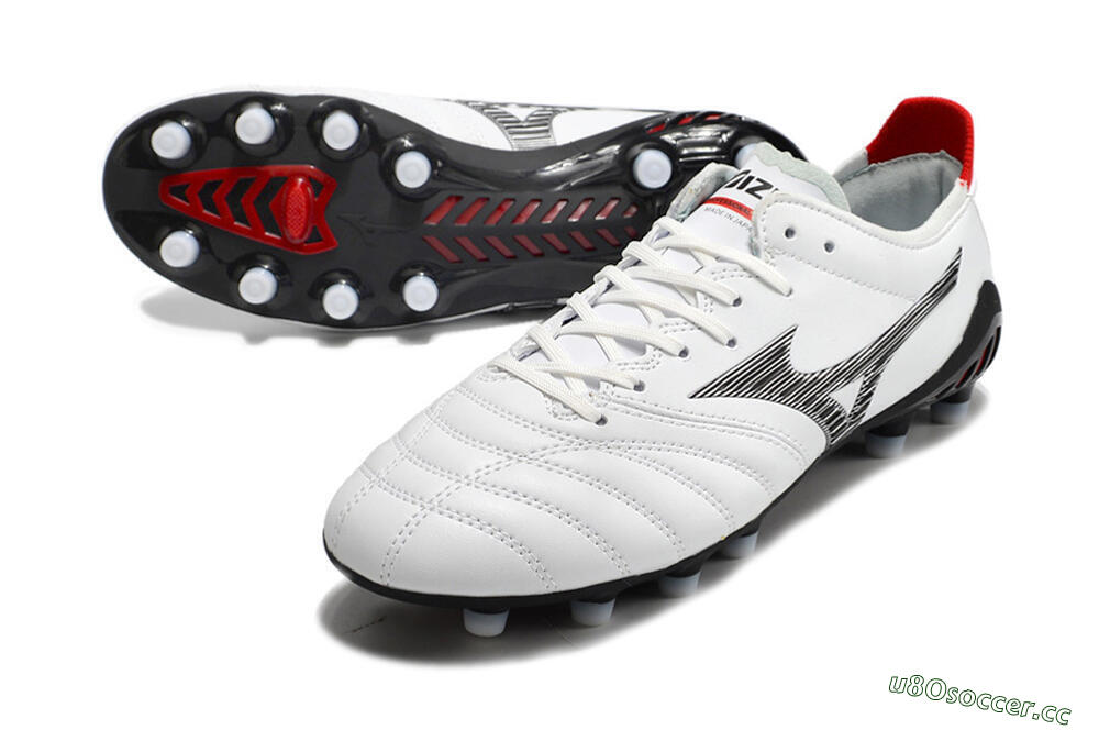 Men's Mizuno Morelia Neo 3 Made in Japan FG Firm Ground Low-Tops Football Boots - White/Black/Red 3