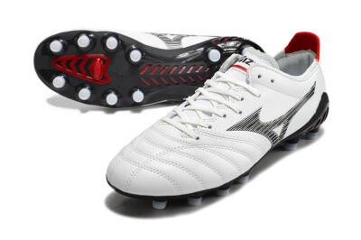 Men's Mizuno Morelia Neo 3 Made in Japan FG Firm Ground Low-Tops Football Boots - White/Black/Red