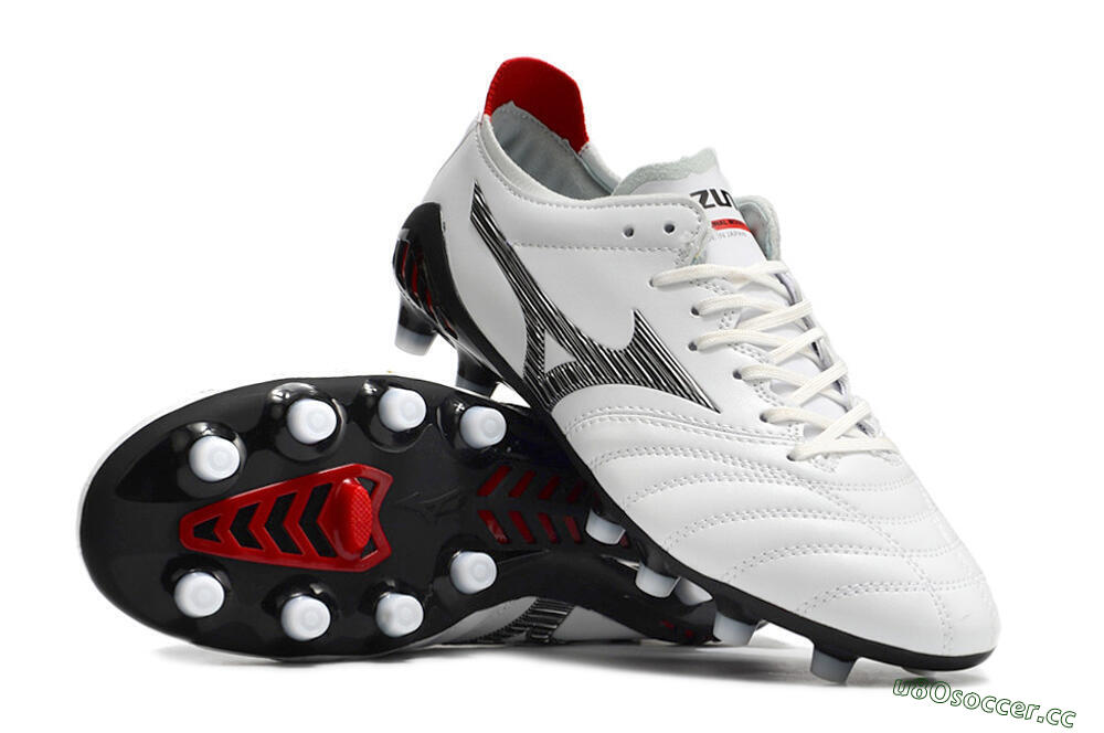 Men's Mizuno Morelia Neo 3 Made in Japan FG Firm Ground Low-Tops Football Boots - White/Black/Red 4