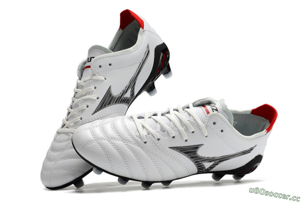Men's Mizuno Morelia Neo 3 Made in Japan FG Firm Ground Low-Tops Football Boots - White/Black/Red 5