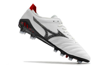 Men's Mizuno Morelia Neo 3 Made in Japan FG Firm Ground Low-Tops Football Boots - White/Black/Red