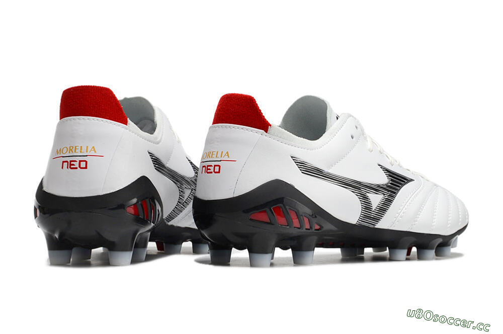 Men's Mizuno Morelia Neo 3 Made in Japan FG Firm Ground Low-Tops Football Boots - White/Black/Red 8