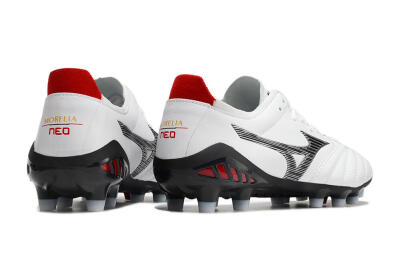 Men's Mizuno Morelia Neo 3 Made in Japan FG Firm Ground Low-Tops Football Boots - White/Black/Red