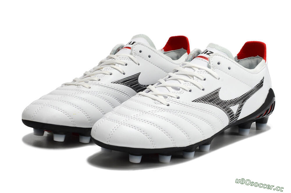 Men's Mizuno Morelia Neo 3 Made in Japan FG Firm Ground Low-Tops Football Boots - White/Black/Red 9