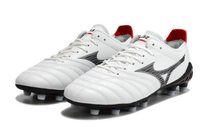 Men's Mizuno Morelia Neo 3 Made in Japan FG Firm Ground Low-Tops Football Boots - White/Black/Red
