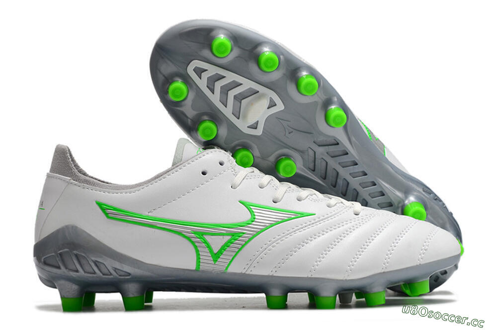 Men's Mizuno Morelia Neo 3 Made in Japan FG Firm Ground Low-Tops Football Boots - White/Green 2