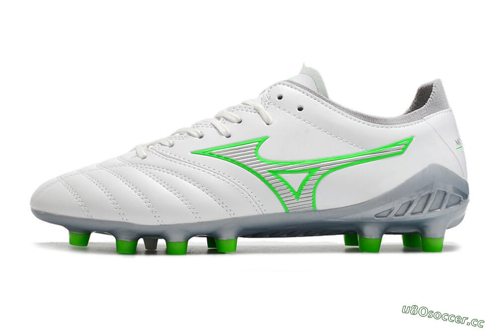 Men's Mizuno Morelia Neo 3 Made in Japan FG Firm Ground Low-Tops Football Boots - White/Green 0