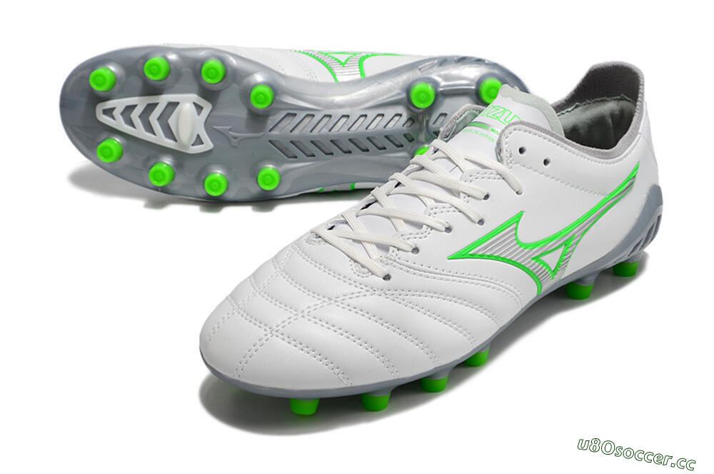 Men's Mizuno Morelia Neo 3 Made in Japan FG Firm Ground Low-Tops Football Boots - White/Green 3