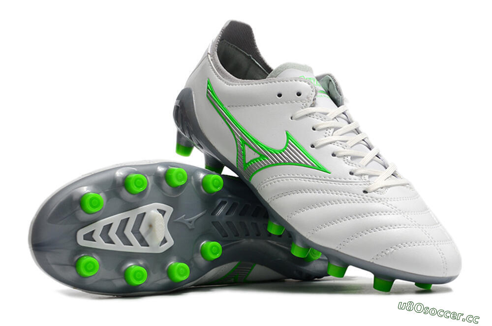 Men's Mizuno Morelia Neo 3 Made in Japan FG Firm Ground Low-Tops Football Boots - White/Green 4