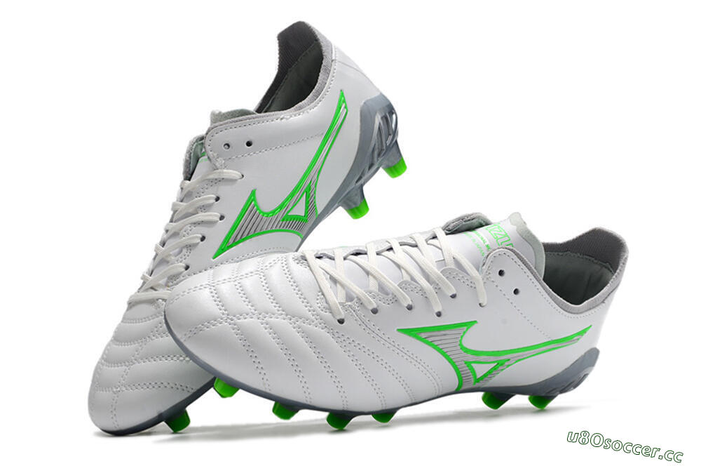 Men's Mizuno Morelia Neo 3 Made in Japan FG Firm Ground Low-Tops Football Boots - White/Green 5