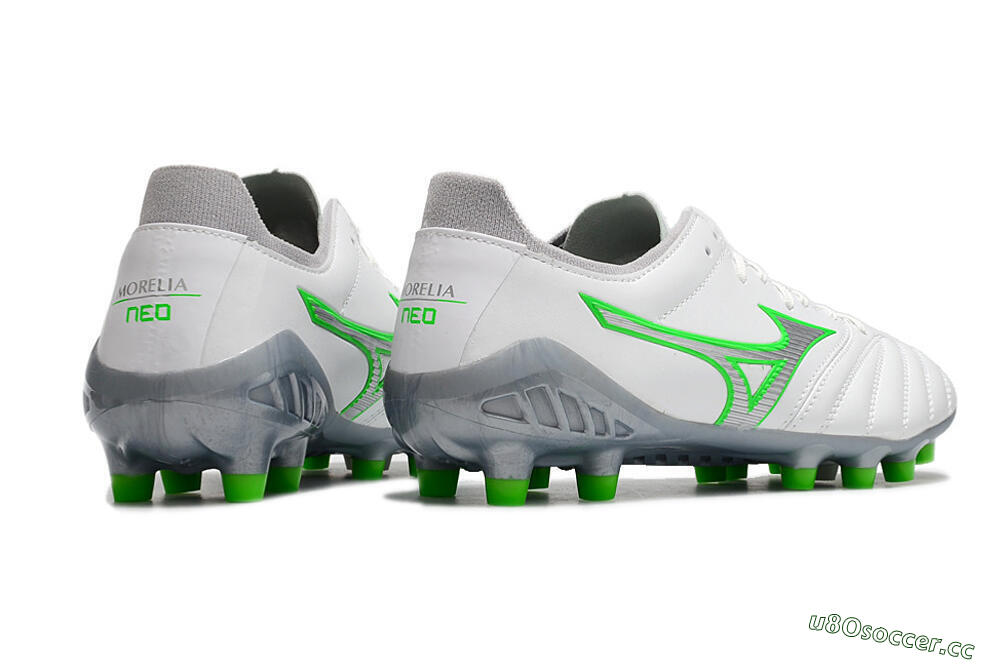 Men's Mizuno Morelia Neo 3 Made in Japan FG Firm Ground Low-Tops Football Boots - White/Green 8