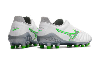 Men's Mizuno Morelia Neo 3 Made in Japan FG Firm Ground Low-Tops Football Boots - White/Green