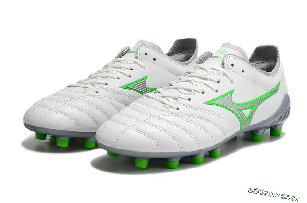 Men's Mizuno Morelia Neo 3 Made in Japan FG Firm Ground Low-Tops Football Boots - White/Green 9