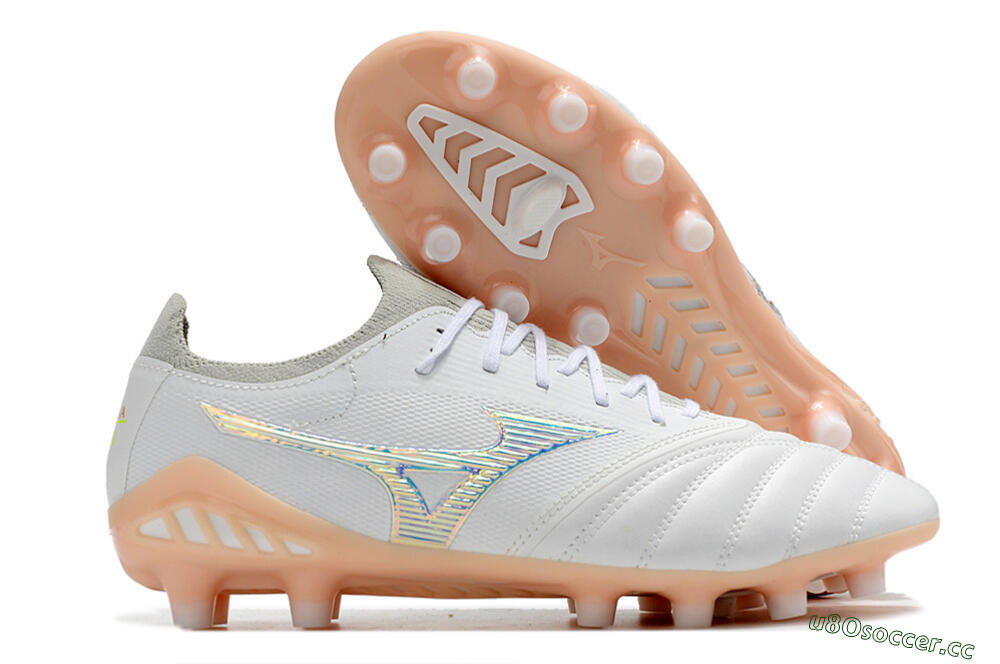 Men's Mizuno Morelia Neo 3 FG Firm Ground Low-Tops Football Boots - White/Blue/Pink 2
