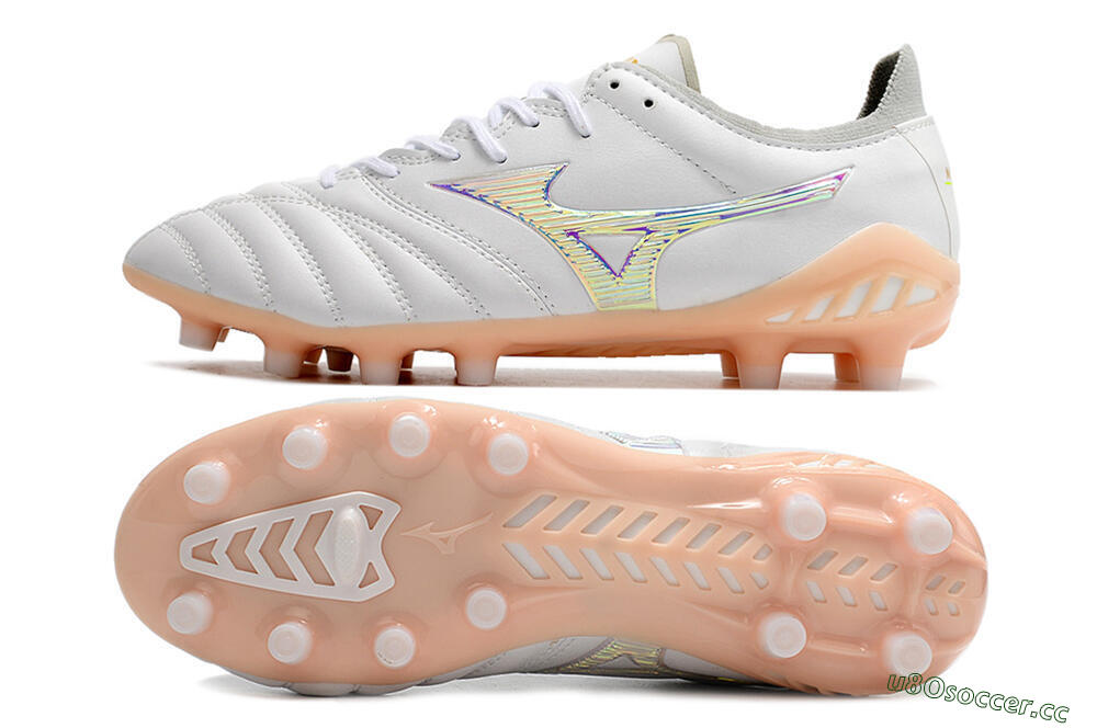 Men's Mizuno Morelia Neo 3 FG Firm Ground Low-Tops Football Boots - White/Pink 1