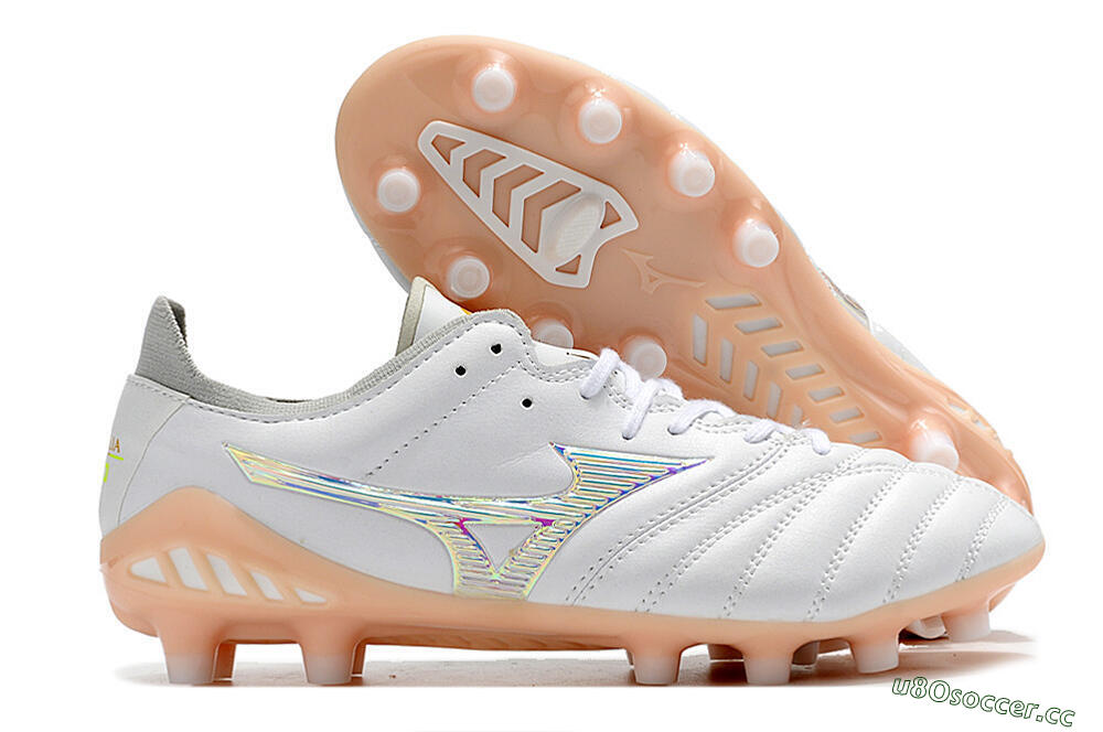 Men's Mizuno Morelia Neo 3 FG Firm Ground Low-Tops Football Boots - White/Pink 2