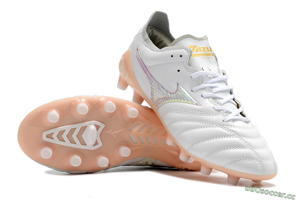 Men's Mizuno Morelia Neo 3 FG Firm Ground Low-Tops Football Boots - White/Pink 3
