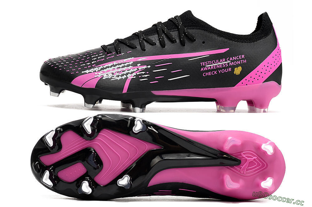 Men's Puma Ultra Ultimate FG Firm Ground Low-Tops Football Boots - Black/White/Pink 1