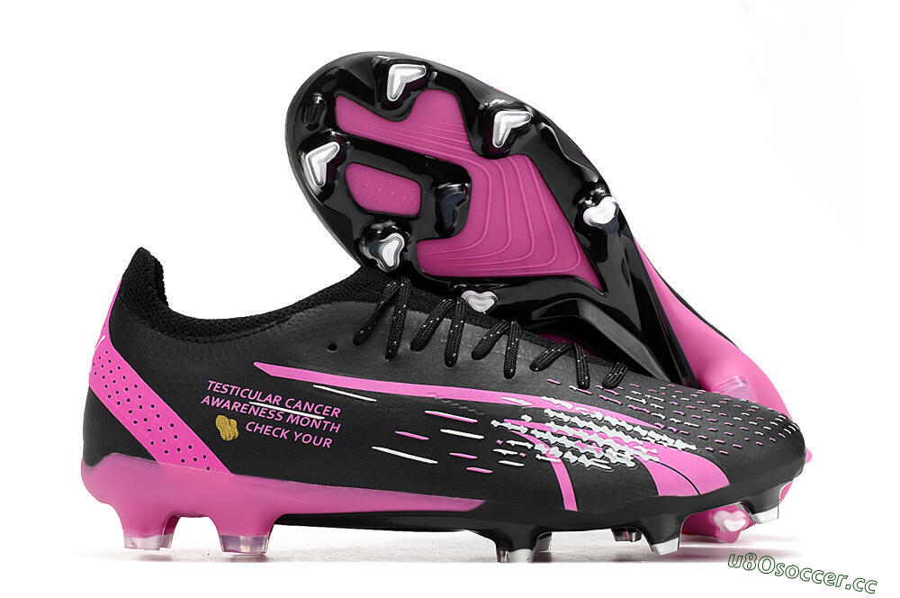 Men's Puma Ultra Ultimate FG Firm Ground Low-Tops Football Boots - Black/White/Pink 2