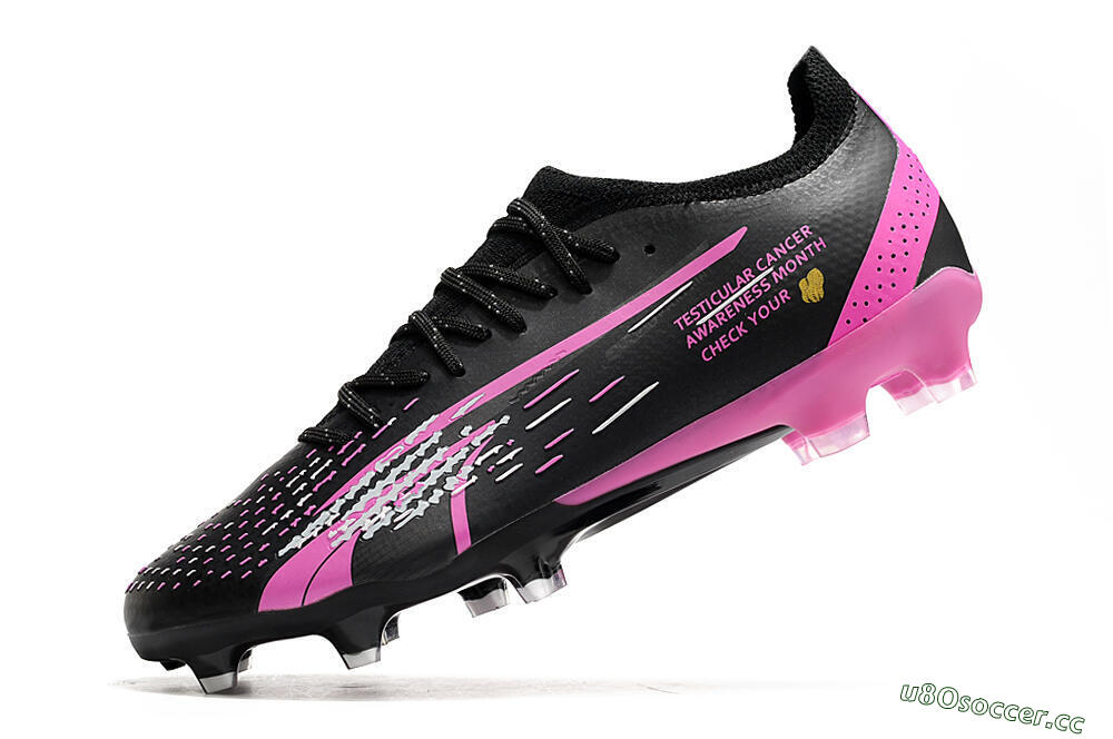 Men's Puma Ultra Ultimate FG Firm Ground Low-Tops Football Boots - Black/White/Pink 5